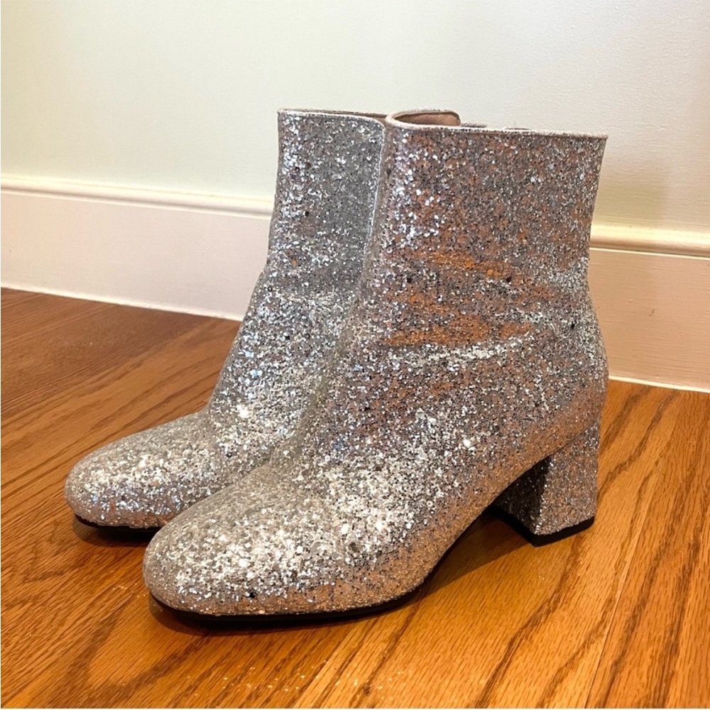 Glitter Sequins Silver Booties with Chunky Heels